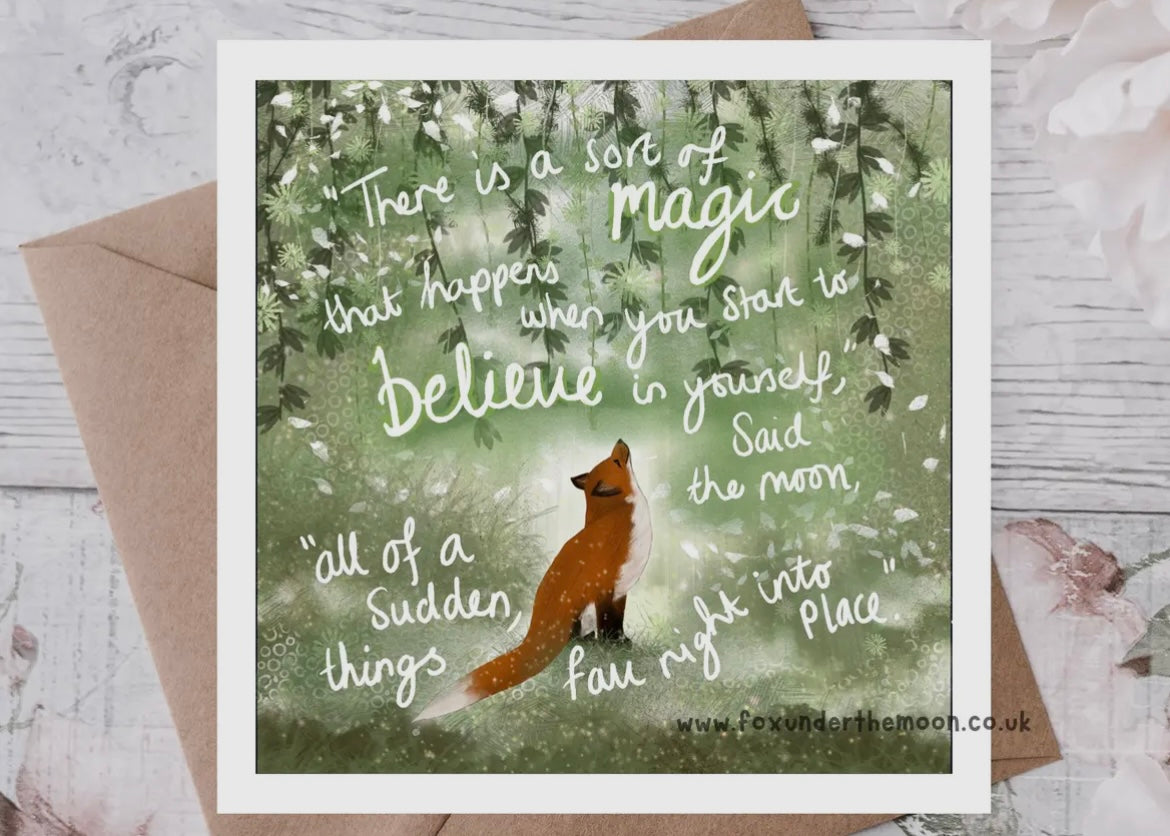 Fox Under the Moon Greetings Card “Believe”