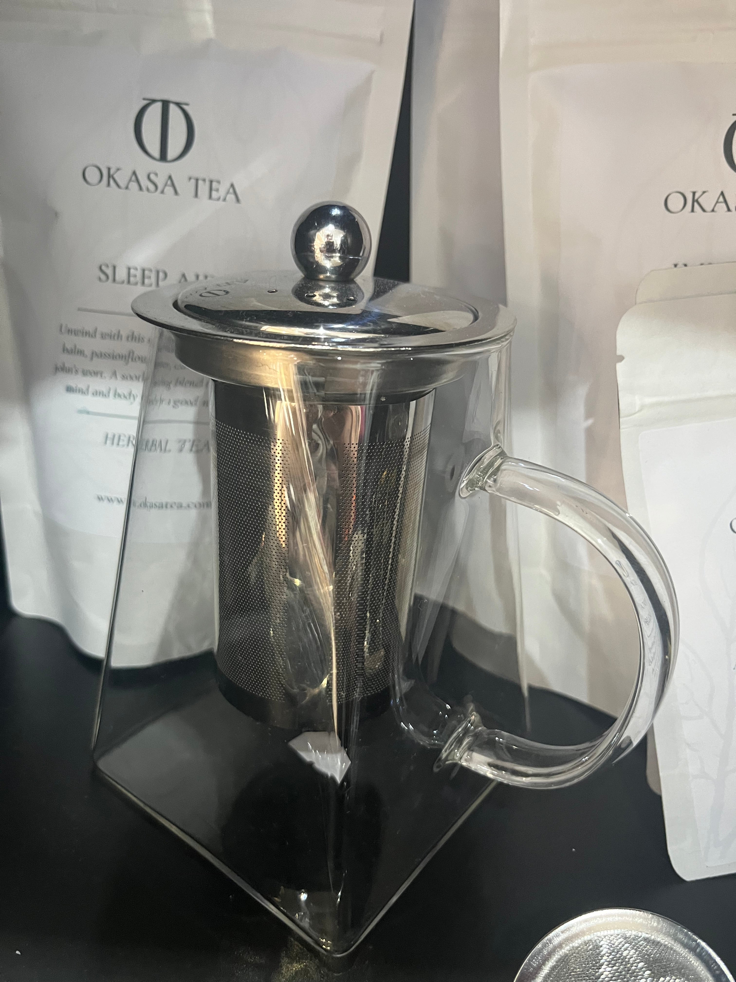 Large glass & stainless steel tea pot