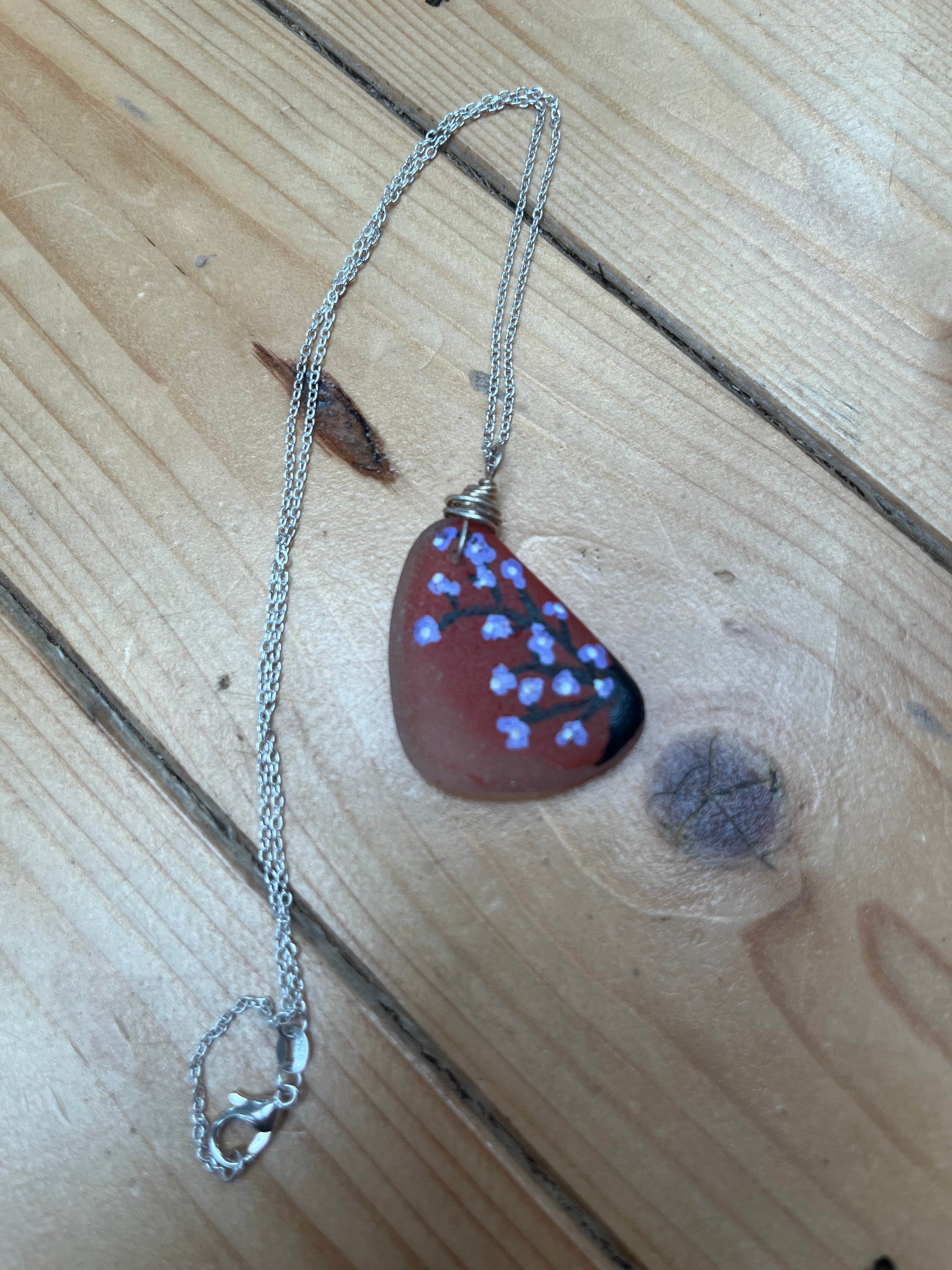 Orange Painted Sea Glass Necklace