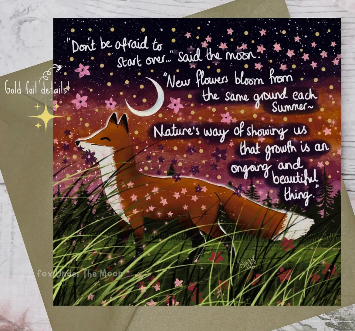 Fox Under the Moon Greetings Card “Growth”