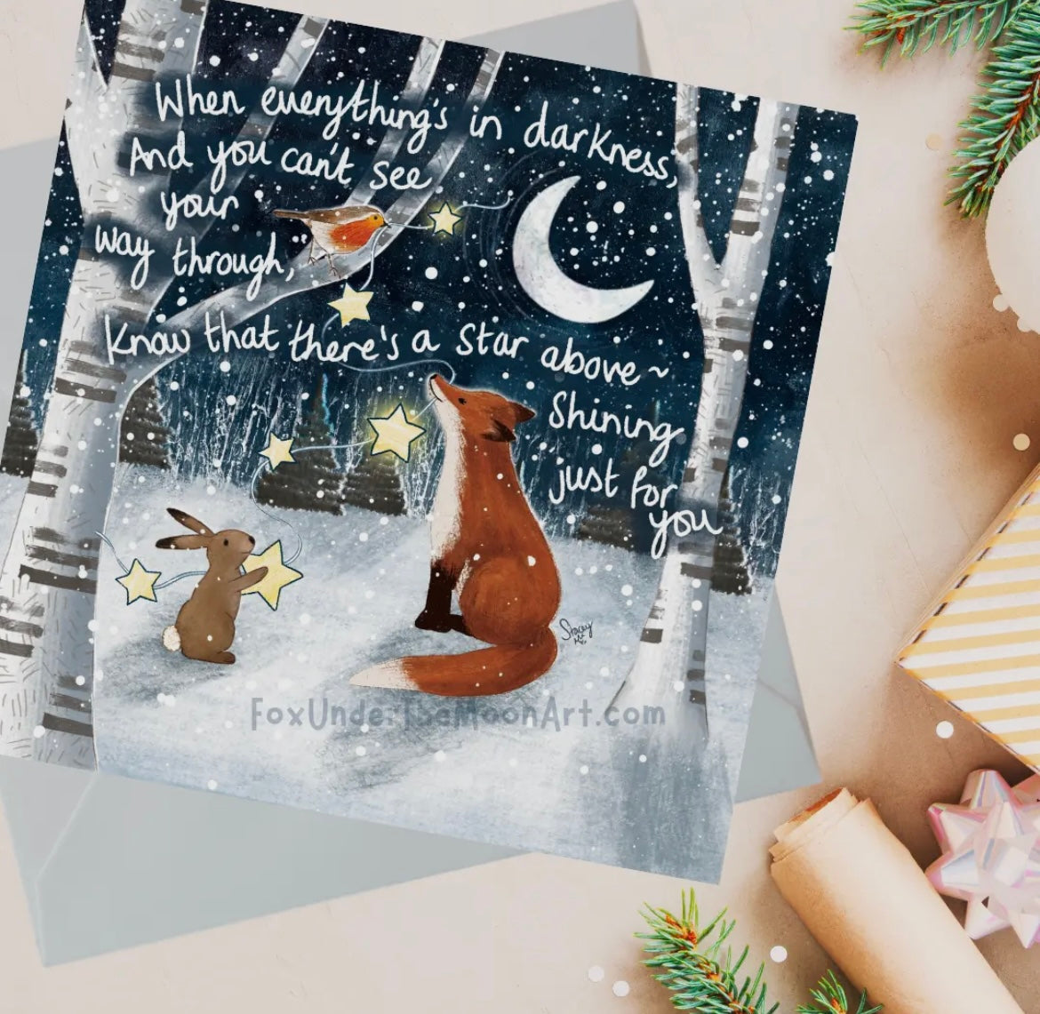 Fox Under the Moon Greetings Card “Stars Above”