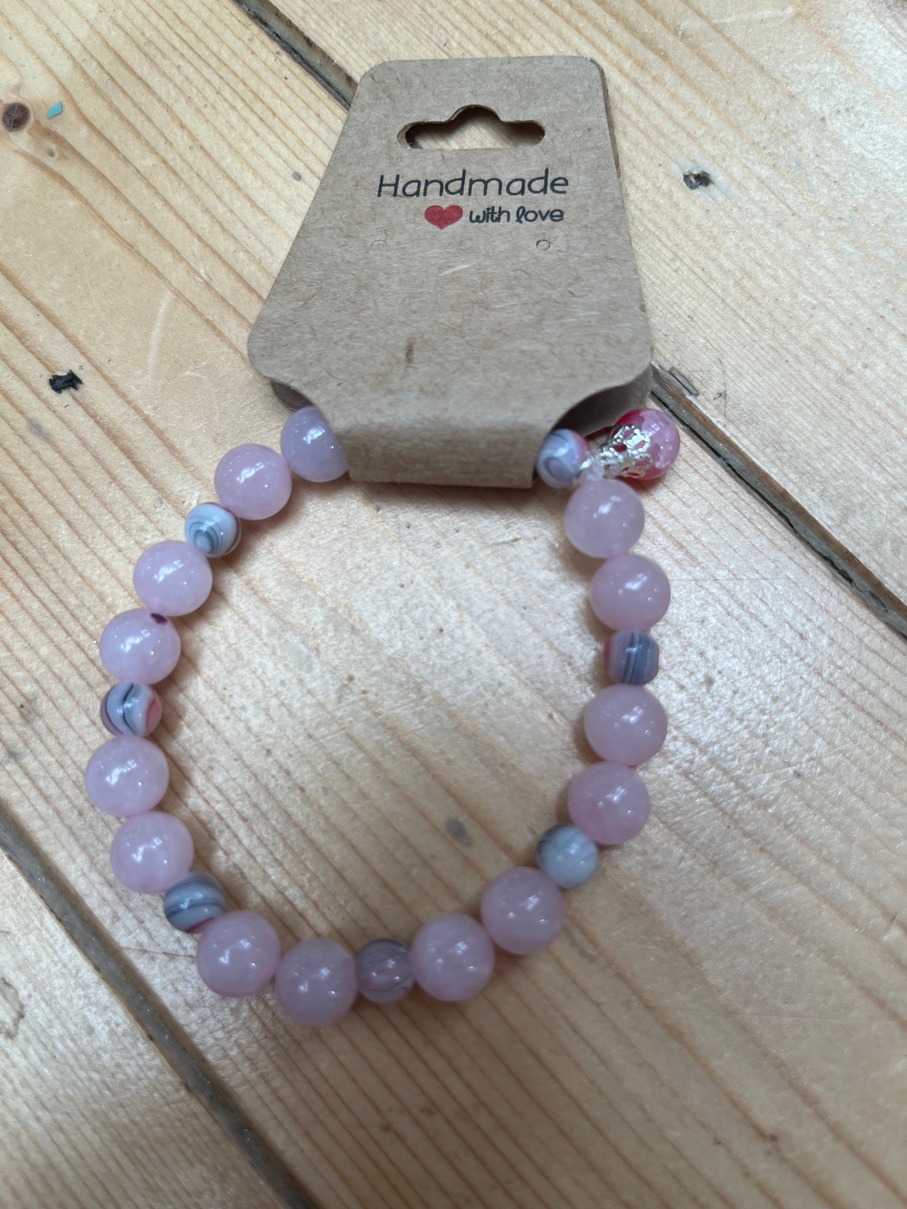 Rose Quartz & Glass Bead Bracelet
