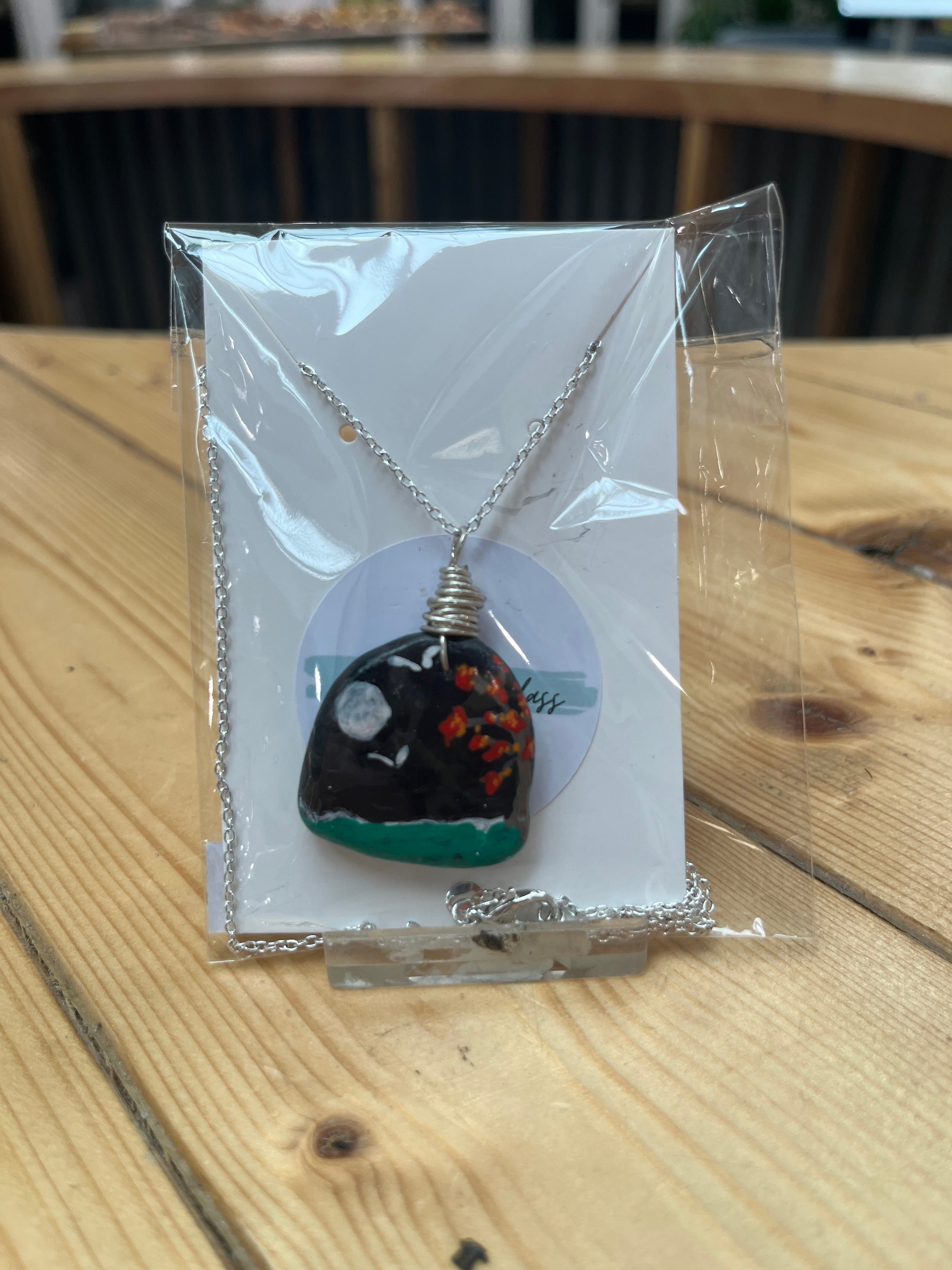 Black painted Sea Glass Necklace