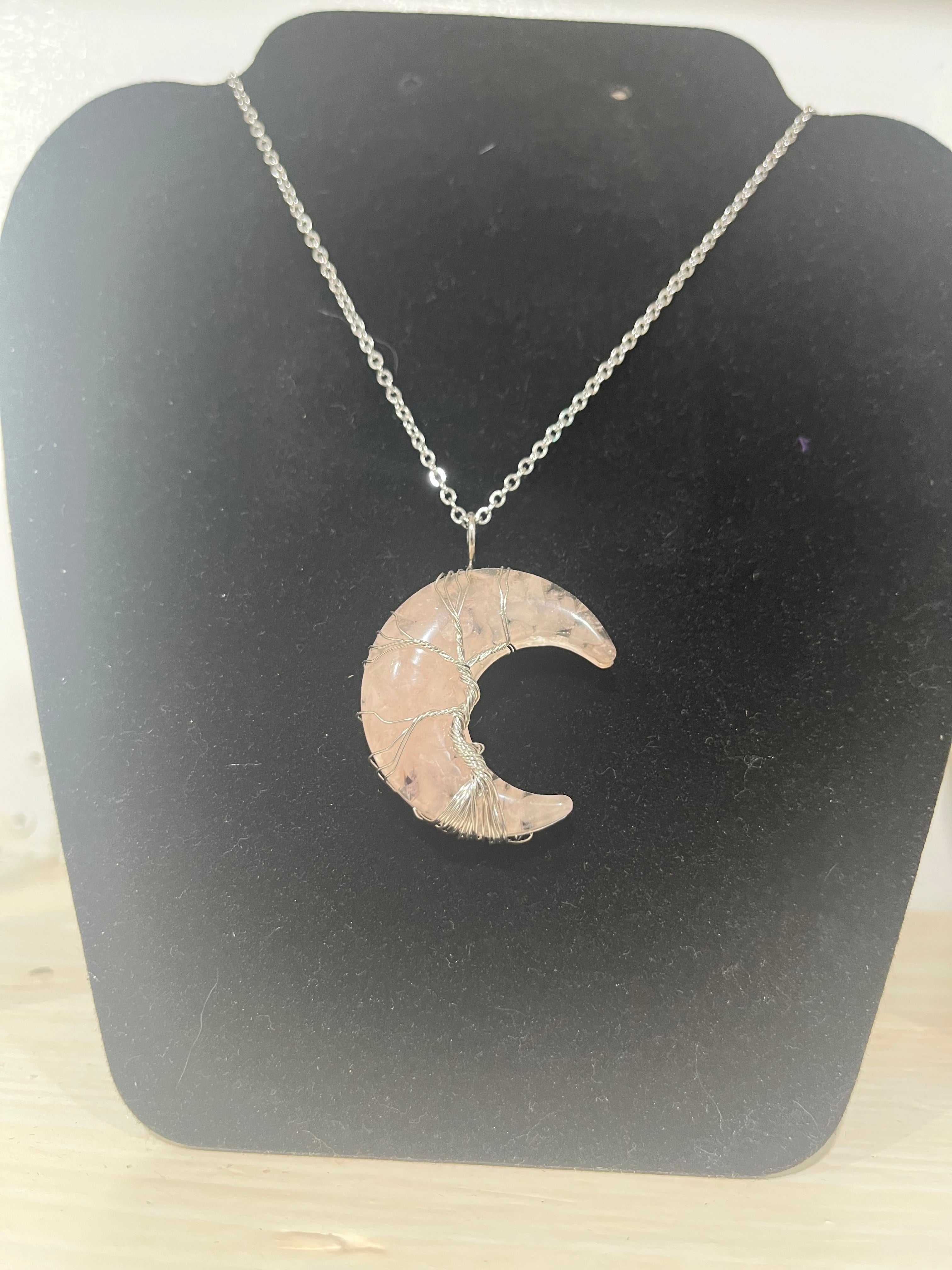 Rose Quartz Moon Crescent Necklace