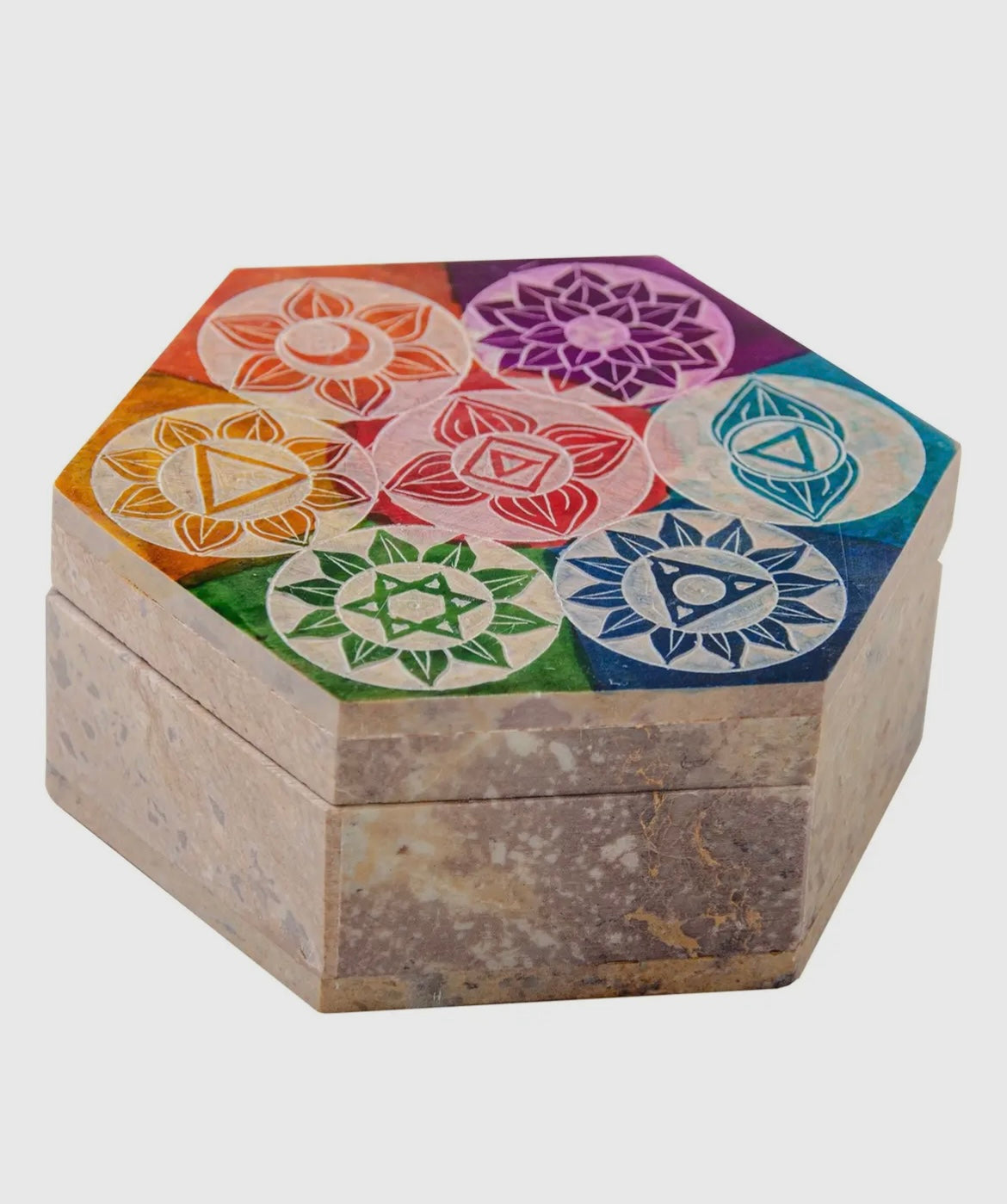 Multi Carved Chakra Hexagonal Box