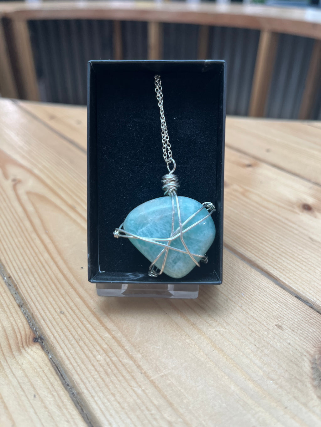 Silver wire wrapped Aquamarine Necklace