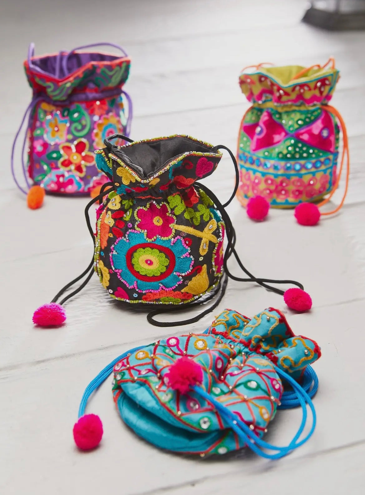 Hand Embroidered Draw String Bags