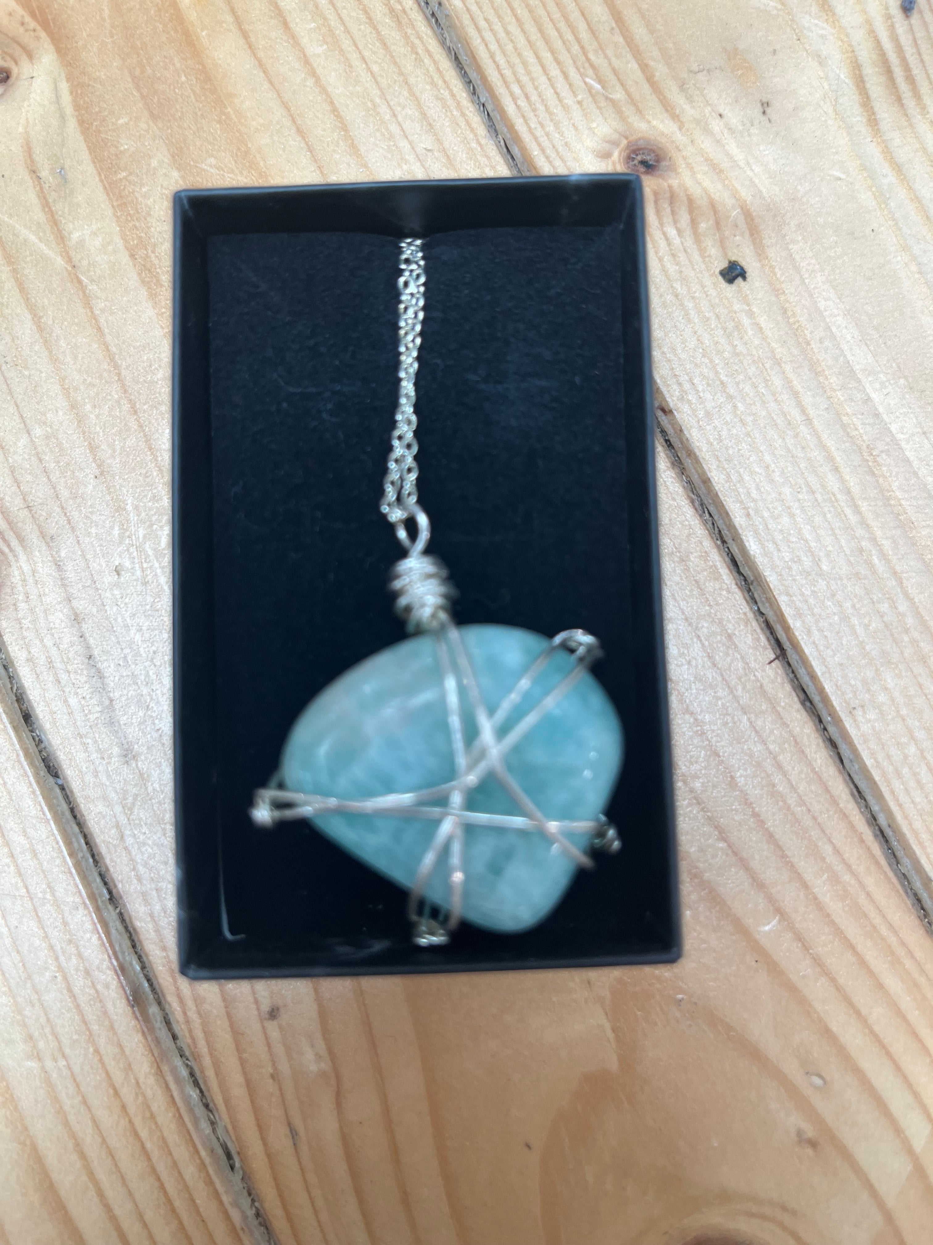 Silver wire wrapped Aquamarine Necklace