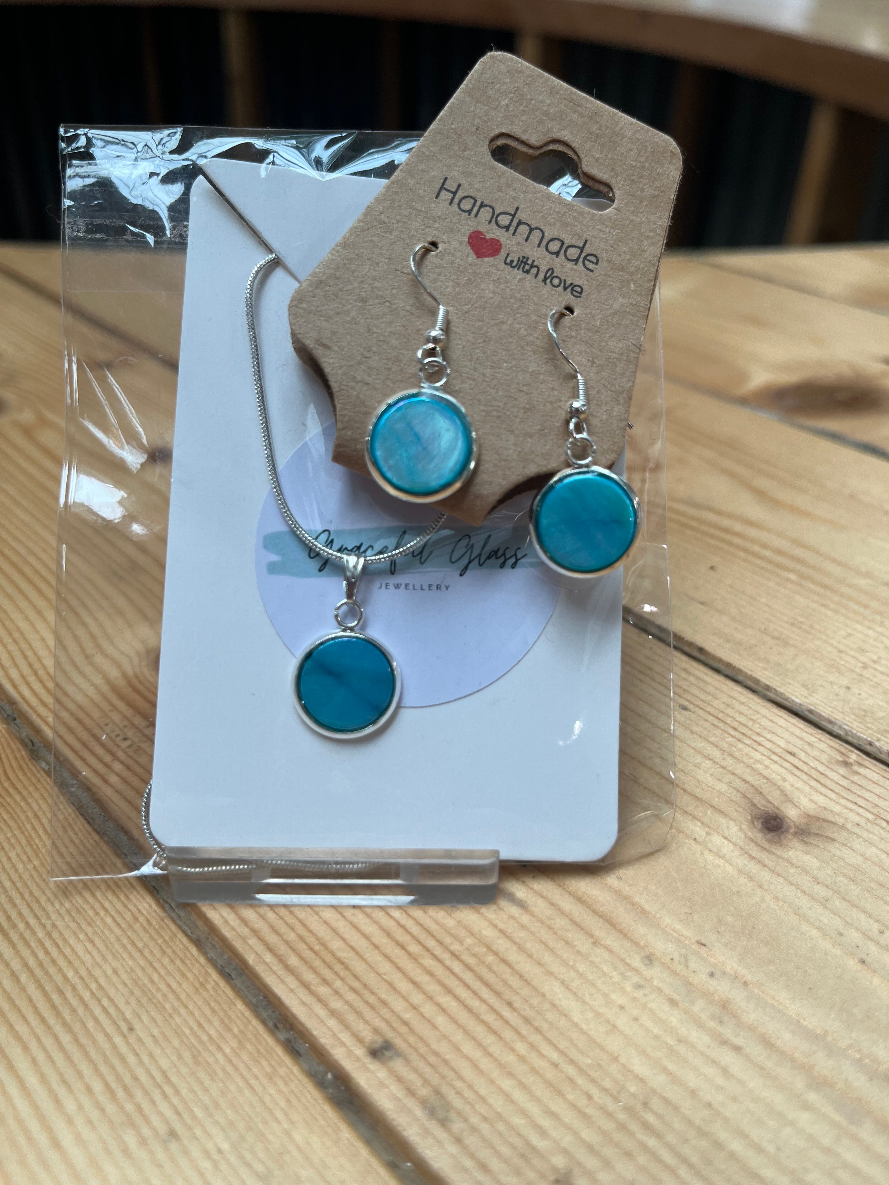 Blue Shell Necklace & Earring Set