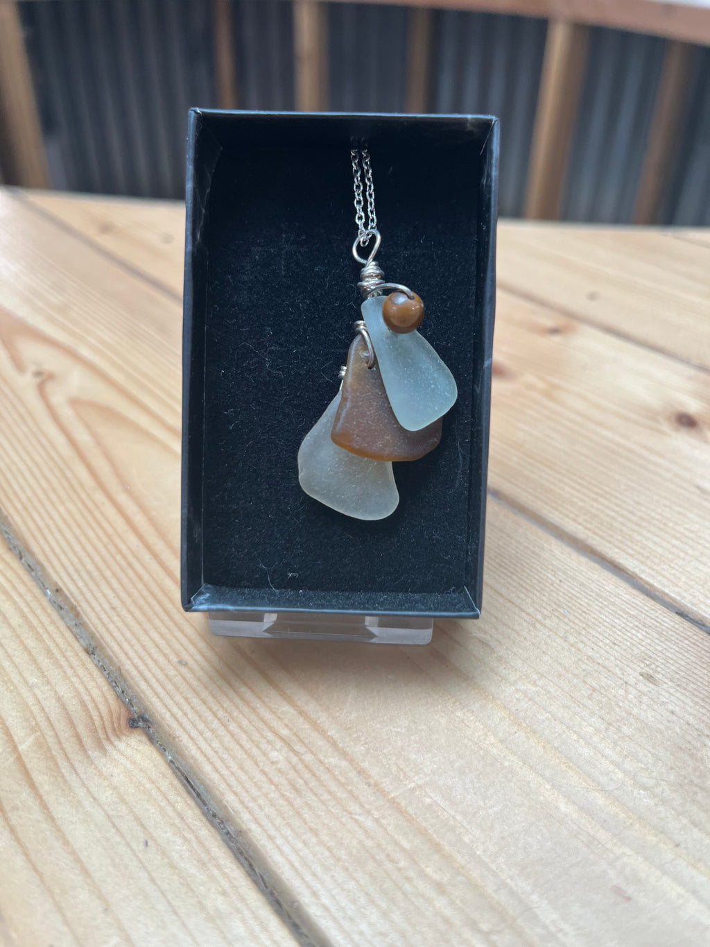 Amber and White Sea Glass Necklace