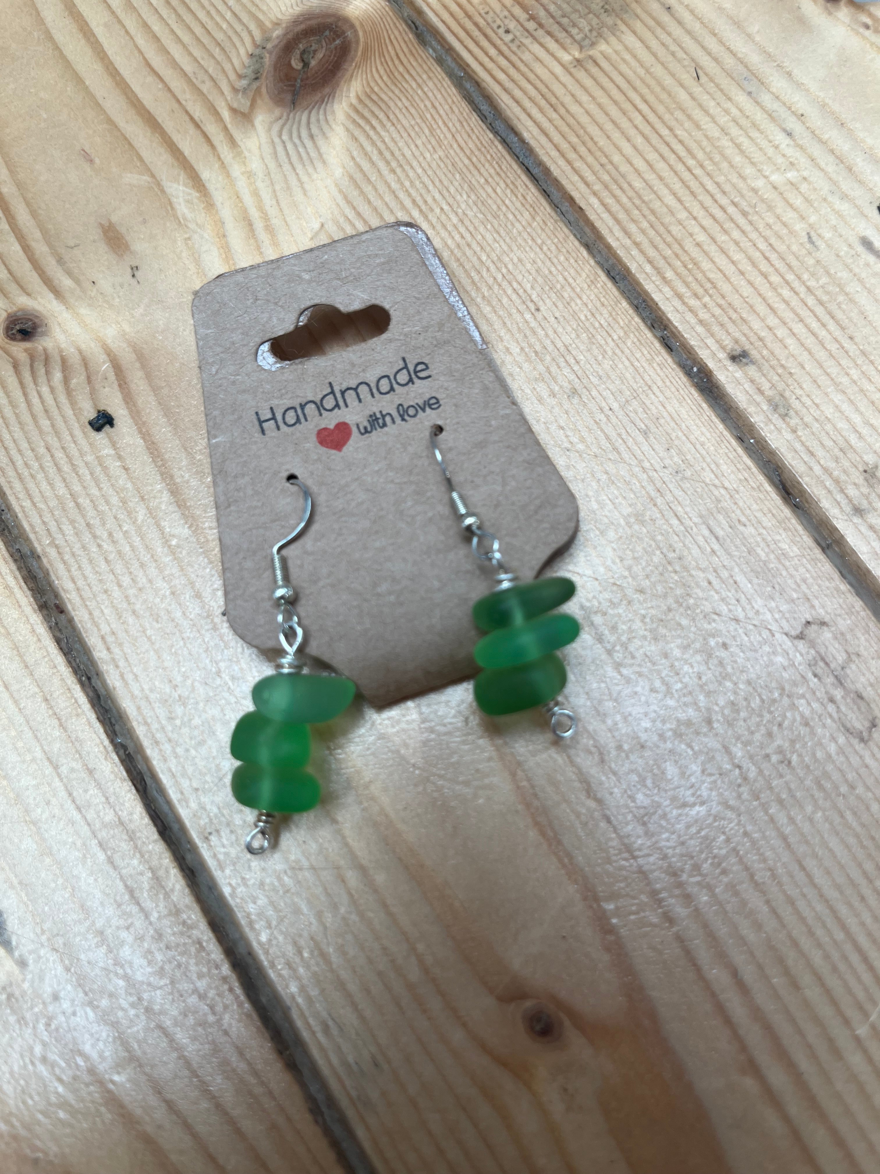 Green Sea Glass Earrings