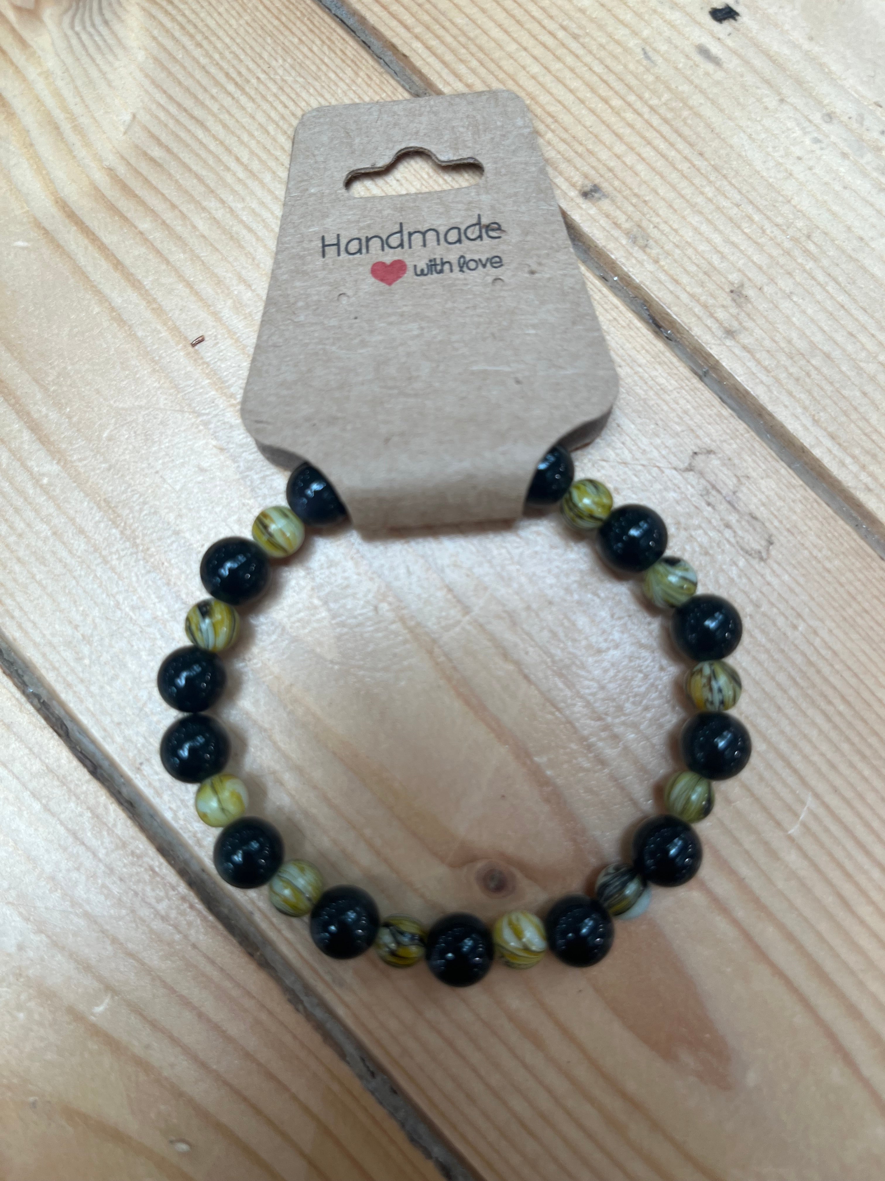 Black Obsidian & Glass Bead Bracelet