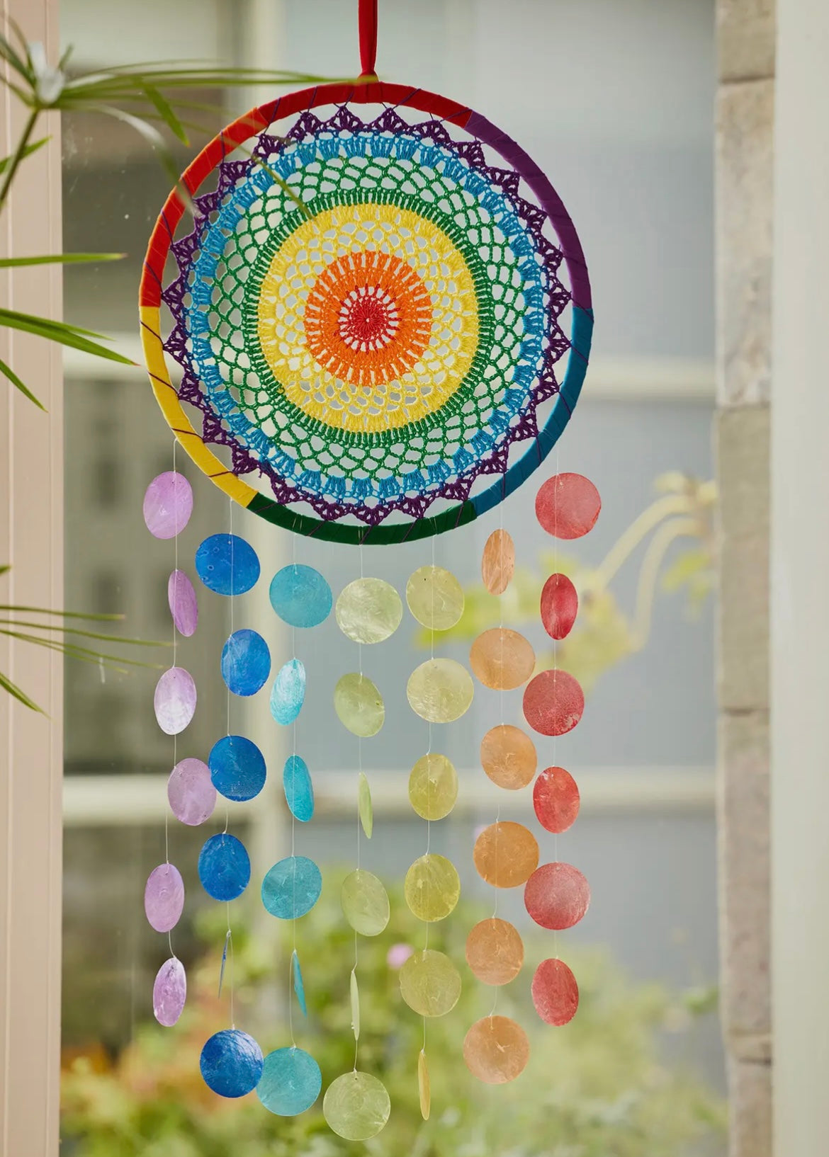 Rainbow Crochet Dreamcatcher with Capiz