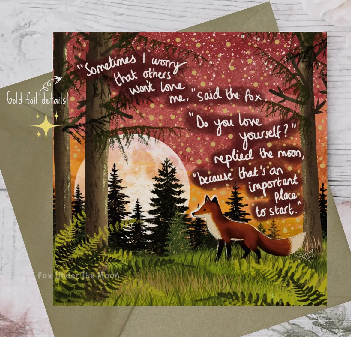 Fox Under the Moon Greetings Card “Love Yourself”