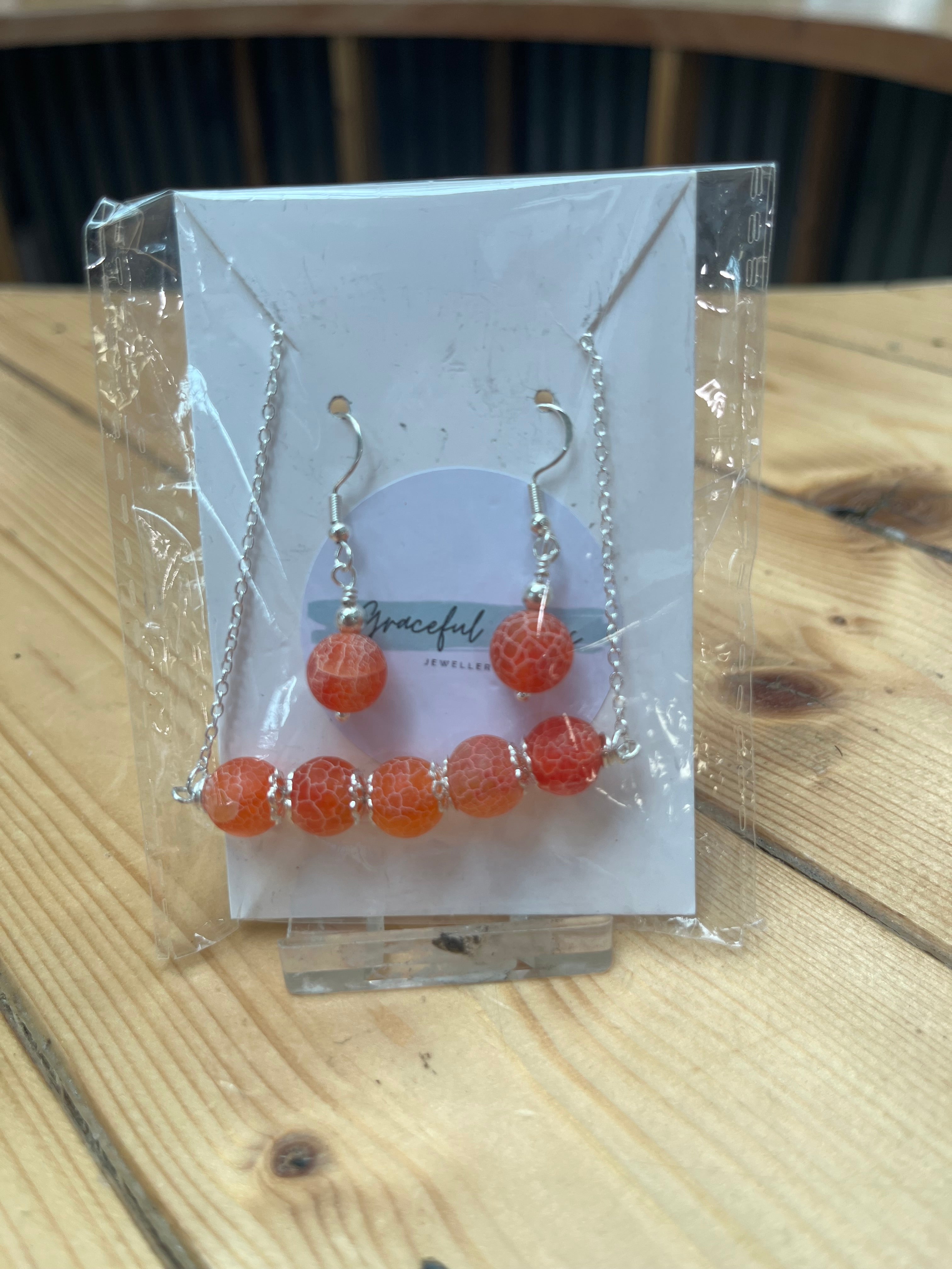 Fire Agate Necklace & Earrings Set