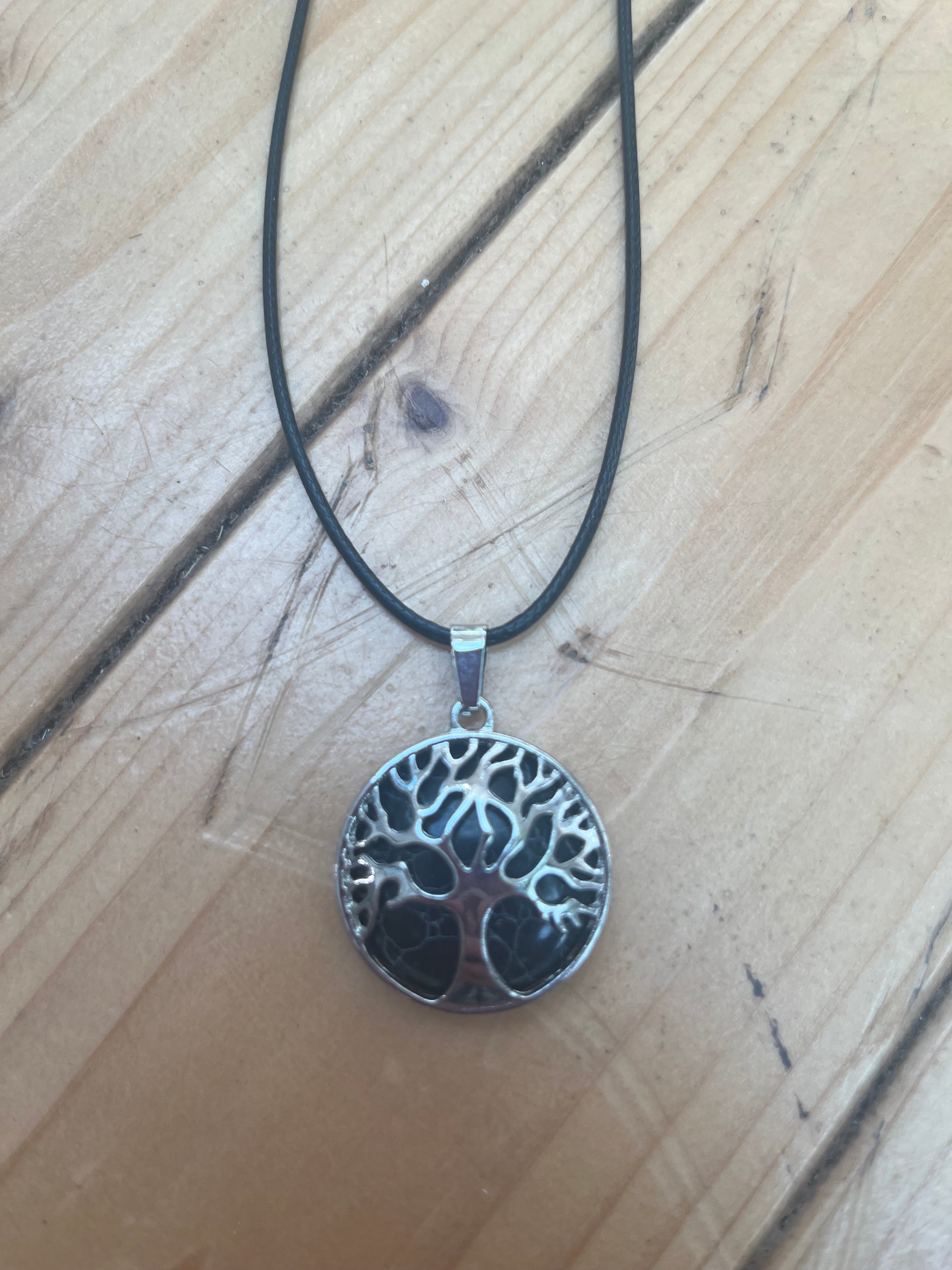 Snowflake Obsidian Tree of Life Necklace