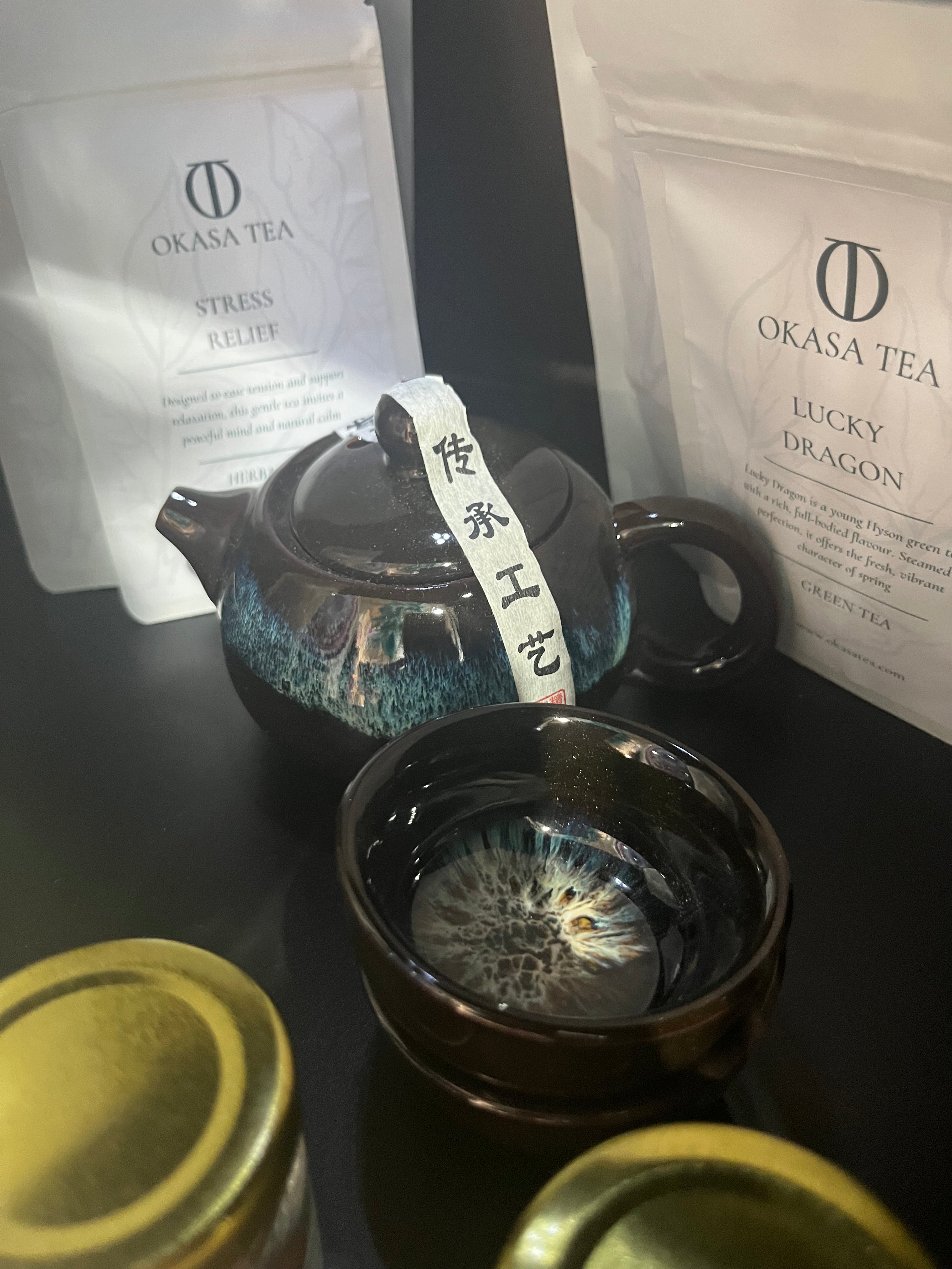 Herbal Black Glaze Teapot Set with 2 cups